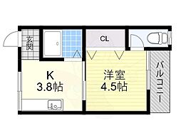 ロイヤル大池 1Kの間取図画像