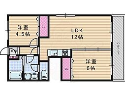 メロディーハイム寝屋川 2LDKの間取図画像