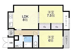 シティ・ライフ橋本 2LDKの間取図画像