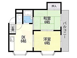 チェリーハイム石津1 2DKの間取図画像