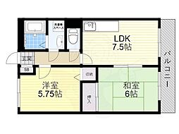 ベルヴィルC 2LDKの間取図画像