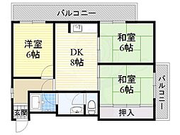 サンエス原田 3DKの間取図画像