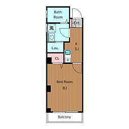 東急世田谷線 松陰神社前駅 徒歩3分の賃貸マンション 2階1Kの間取り
