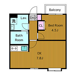 東急世田谷線 若林駅 徒歩4分の賃貸マンション 3階1DKの間取り