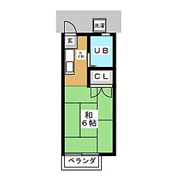東急田園都市線 用賀駅 徒歩6分の賃貸アパート 2階ワンルームの間取り