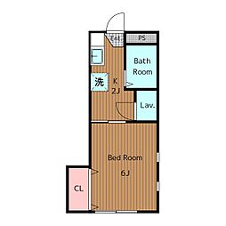 東急世田谷線 松陰神社前駅 徒歩6分の賃貸アパート 1階1Kの間取り