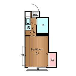 東急田園都市線 池尻大橋駅 徒歩9分の賃貸マンション 2階1Kの間取り