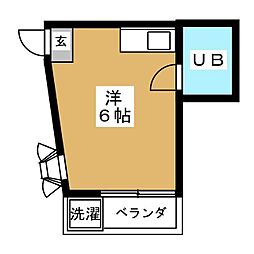 東急田園都市線 桜新町駅 徒歩10分の賃貸アパート 2階ワンルームの間取り