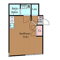 東急田園都市線 三軒茶屋駅 徒歩10分の賃貸マンション 2階ワンルームの間取り