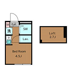 東急大井町線 緑が丘駅 徒歩9分の賃貸アパート 1階ワンルームの間取り