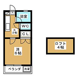 東急世田谷線 上町駅 徒歩2分の賃貸アパート 2階1Kの間取り