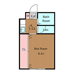 東急世田谷線 世田谷駅 徒歩10分の賃貸マンション 2階1Kの間取り