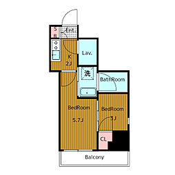 東急田園都市線 三軒茶屋駅 徒歩8分の賃貸マンション 6階2Kの間取り