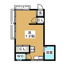 有隣荘 ワンルームの間取図画像
