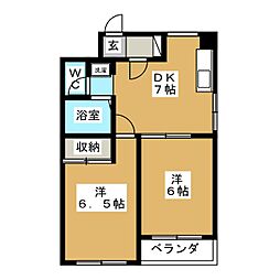 グランパ用賀 2DKの間取図画像