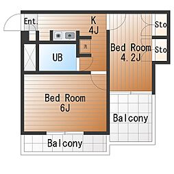 ピア三軒茶屋 2Kの間取図画像