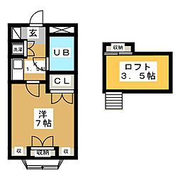 メイプルハウス 3階1Kの間取り