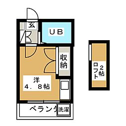 小田急小田原線 千歳船橋駅 徒歩13分の賃貸アパート 2階ワンルームの間取り