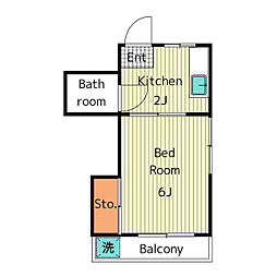 ハイムウシオI 2階1Kの間取り