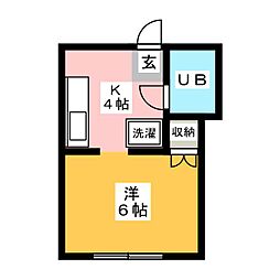 メゾン美光 1階ワンルームの間取り