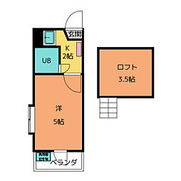 COURT ANNEX 2階1Kの間取り