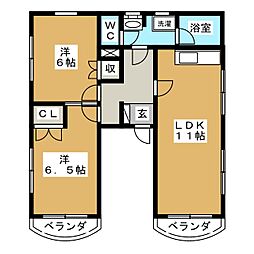 宮が丘フラット 2LDKの間取図画像