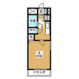ボヌール等々力 1Kの間取図画像