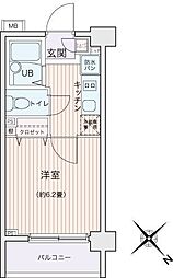 エコロジー都立大学レジデンス 1Kの間取図画像