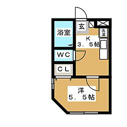 ホワイトヴィラ碑文谷 2階1Kの間取り