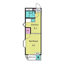 アムスマンション祐天寺 2階1Kの間取り