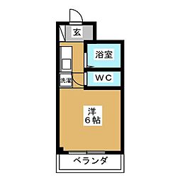 シーダーズフォレスト 2階ワンルームの間取り