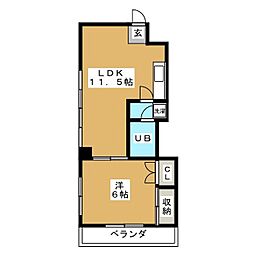 晃立ビル 3階1LDKの間取り