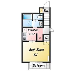 アリーナ2 1Kの間取図画像