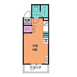 サンライズハイツ ワンルームの間取図画像