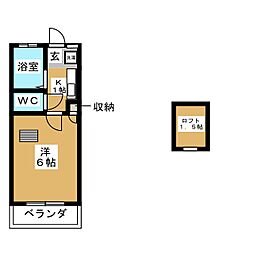 サンライズ 1Kの間取図画像