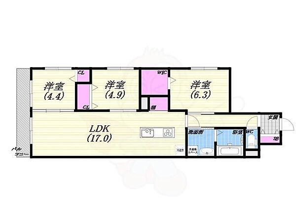 ＨＥＢＥＬ　ＭＡＩＳＯＮ　甲子園 ｜兵庫県西宮市上鳴尾町(賃貸マンション3LDK・1階・77.31㎡)の写真 その2