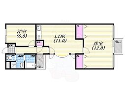 サンヒルズ芦屋1 2LDKの間取図画像