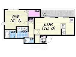 京阪交野線 宮之阪駅 徒歩9分の賃貸マンション 2階1LDKの間取り