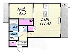 西宮市樋之池町マンション 1LDKの間取図画像