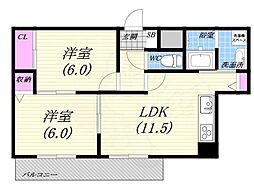 シャルマンコート西宮 2LDKの間取図画像