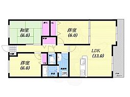 白鷹夙川マンション 3LDKの間取図画像