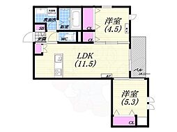 西宮市若松町マンション 2LDKの間取図画像