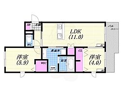 西宮市若松町マンション 2LDKの間取図画像