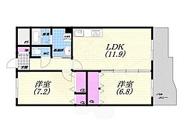 KDXレジデンス夙川ヒルズ1番館 2LDKの間取図画像