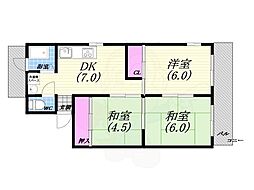 芦屋マンション 3DKの間取図画像