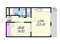 苦楽園エコーハイツ 1LDKの間取図画像