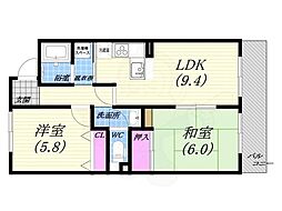 ペンコート芦屋 2LDKの間取図画像