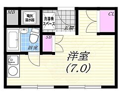 エルマーナ香枦園 ワンルームの間取図画像