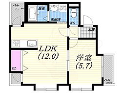 ハイム北夙川 1LDKの間取図画像