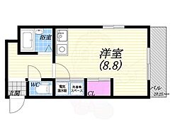 甲子園ウエスト ワンルームの間取図画像
